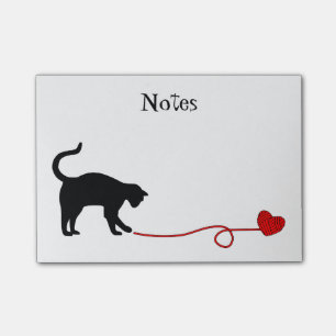 Bloco De Notas Gato preto & fio dado forma coração (vermelhos)