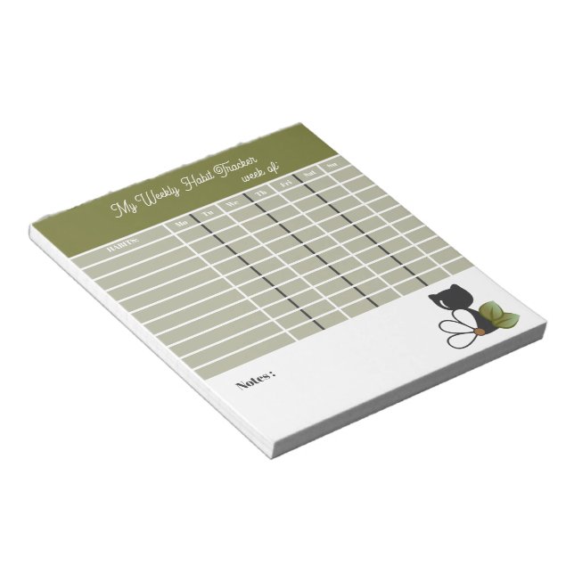 Bloco De Notas Gato Preto Fofo e flor – Personalizado (Inclinado)