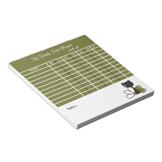 Bloco De Notas Gato Preto Fofo e flor – Personalizado (Inclinado)