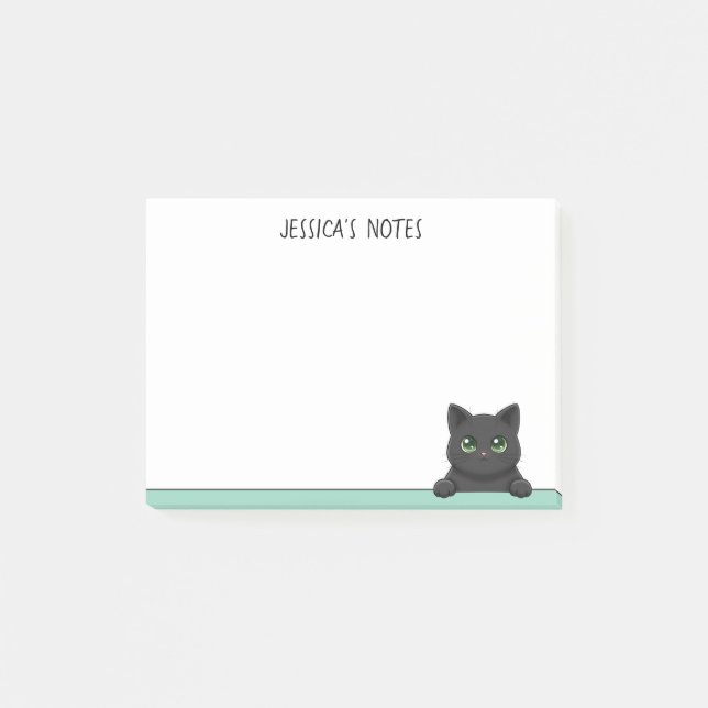 Bloco De Notas Gato Preto Fofo Espiando Mint Personalizado (Frente)
