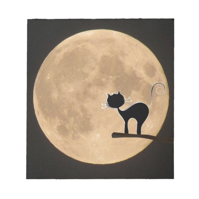 Bloco De Notas Gato preto gótico do Halloween com lua de cheio (Frente)