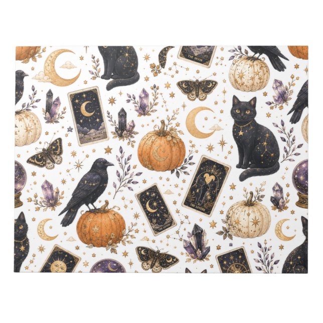 Bloco De Notas Gato Preto Místico Halloween Tarot Celestial  (Frente)