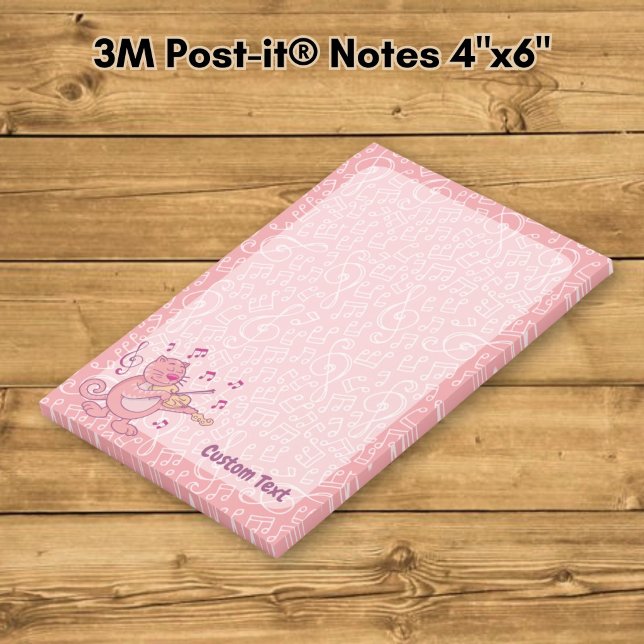 Bloco De Notas Gato Rosa com Notas Post-it de Violino (Criador carregado)