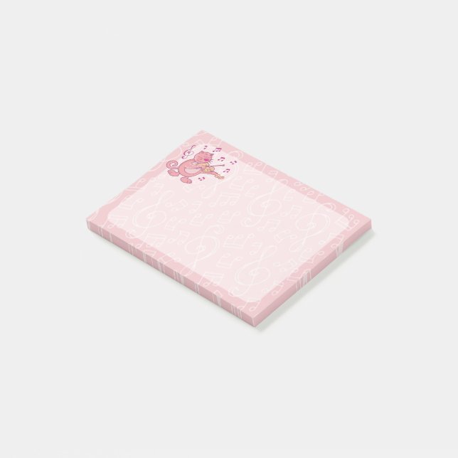 Bloco De Notas Gato Rosa com Violino (Inclinado)