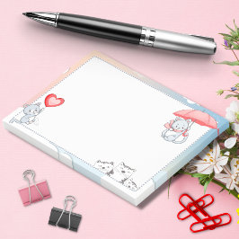 Bloco De Notas Gato Segurando Guarda-Chuva Coração Balão Voando n