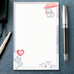Bloco De Notas Gato segurando o umbrella coração balão voando no