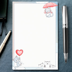 Bloco De Notas Gato segurando o umbrella coração balão voando no