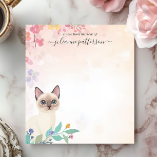 Bloco De Notas Gato Siamês Fofo Nome Personalizado Floral