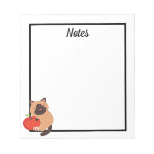 Bloco De Notas Gato Siamês Gato e Maçã