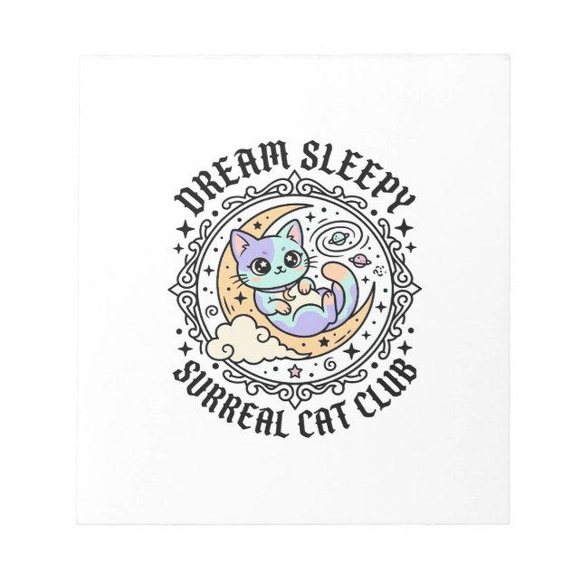 Bloco De Notas Gato Surreal Sonolento dos Sonhos - Design Diverti (Frente)