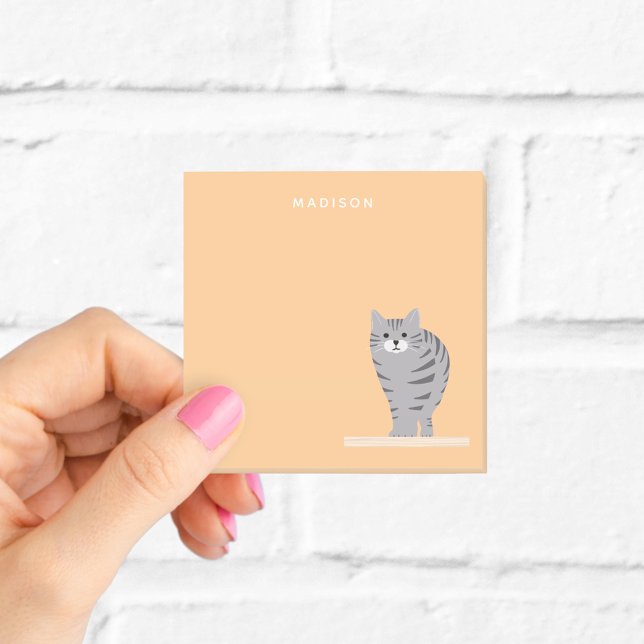 Bloco De Notas Gato Tabby Cinza Fofo Notas Laranja com Nome (Criador carregado)