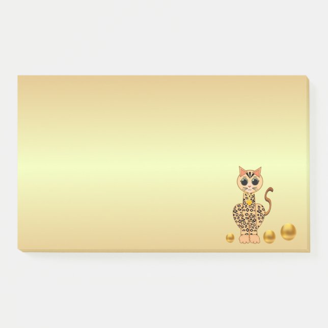 Bloco De Notas Gato Tigre Fofo Desenho Animado em Dourado (Frente)