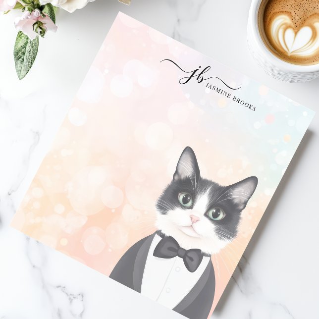 Bloco De Notas Gato Tuxedo Elegante Aquarela Personalizado (Criador carregado)