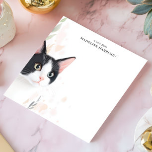 Bloco De Notas Gato Tuxedo Preto e Branco Fofo Nome Personalizado
