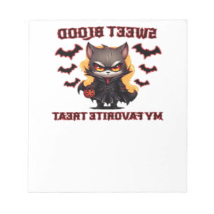 Bloco De Notas Gato Vampiro Irritado Anseia Sangue Doce de Hallow