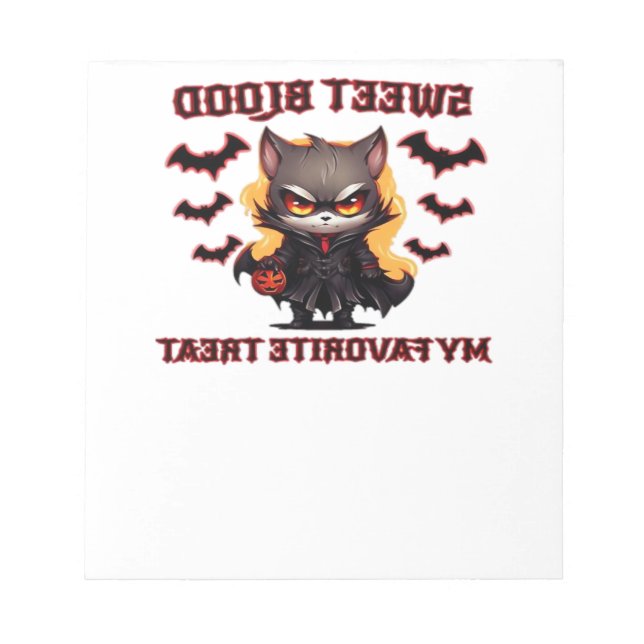 Bloco De Notas Gato Vampiro Irritado Anseia Sangue Doce de Hallow (Frente)