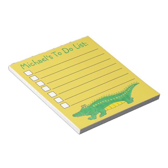 Bloco De Notas Gator Crocodilo de Alligador Verde Amarelo para Fa (Inclinado)