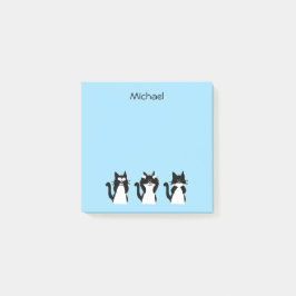 Bloco De Notas Gatos brancos pretos Três Gatinhos sábios Azul