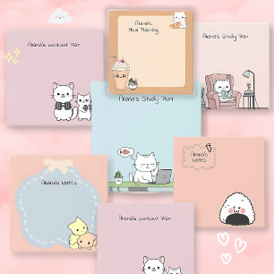 Bloco De Notas Gatos Cons Kawaii, Rosa e Azuis Personalizados