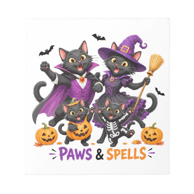 Bloco De Notas Gatos fofos de Halloween Patas e Feitiços (Frente)