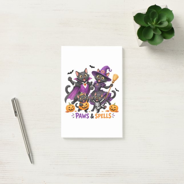 Bloco De Notas Gatos fofos de Halloween Patas e Feitiços (Escritótio)