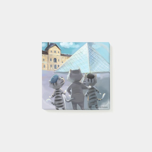 Bloco De Notas Gatos Louvre Paris - Notas 3" x 3" (Frente)