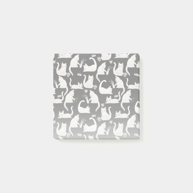 Bloco De Notas Gatos ruins batendo as coisas, Gatos brancos em pr (Frente)