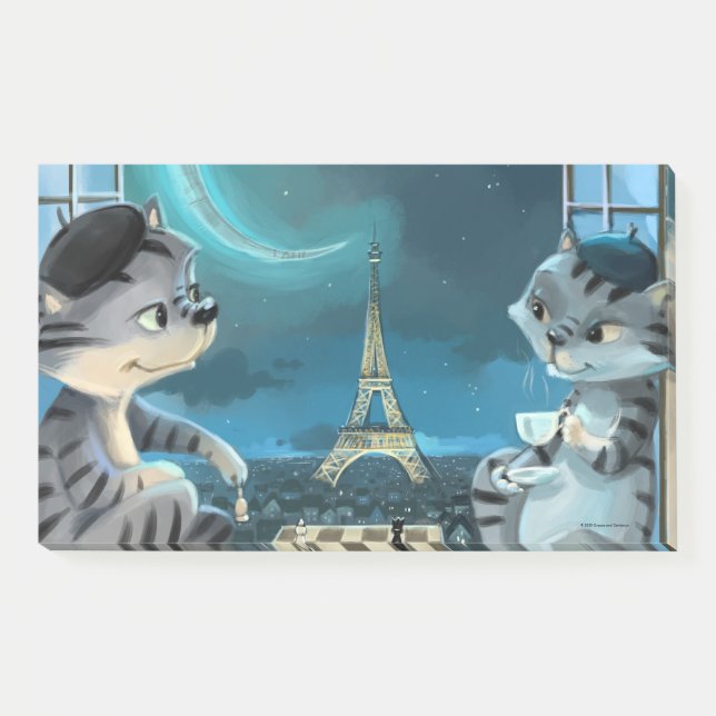 Bloco De Notas Gatos Torre Eiffel - Notas Noturnas 10" x 6"  (Frente)