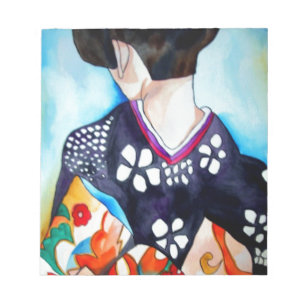 Bloco De Notas Geisha com pintura original kimono azul escuro