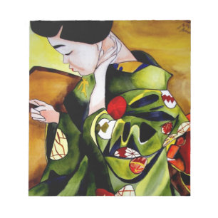 Bloco De Notas Geisha com quimono verde-oliva