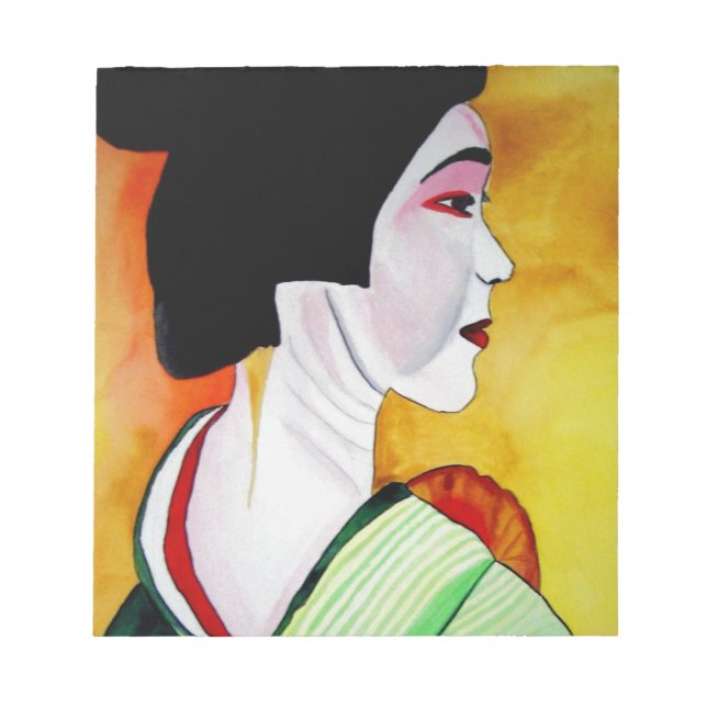 Bloco De Notas Geisha japonesa com arte original verde kimono (Frente)