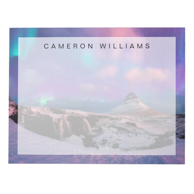 Bloco De Notas Gelo e neve | Luzes Nortes, Montanha Kirkjufall (Frente)