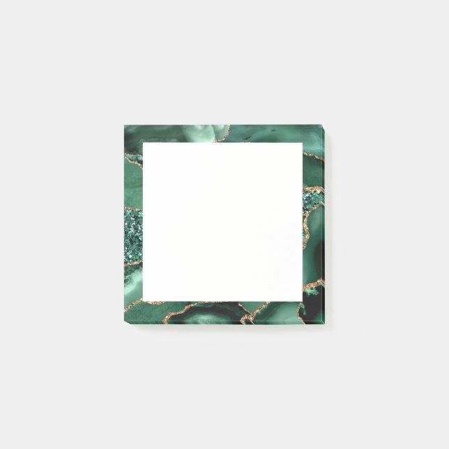 Bloco De Notas Gemstone de Geodo Glitter Verde Dourado (Frente)