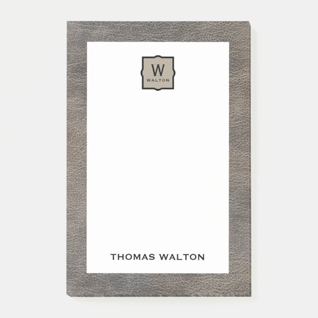 Bloco De Notas Genuine Cowhide Leather Look Monogram Name (Frente)