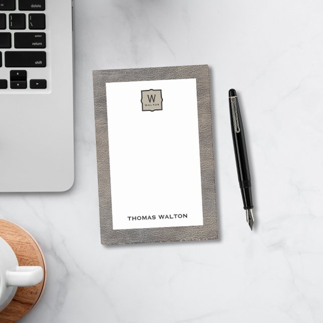 Bloco De Notas Genuine Cowhide Leather Look Monogram Name (Criador carregado)