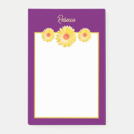 Bloco De Notas Gerbera Daisies Amarelo na Púrpura Personalizada