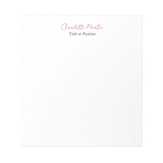 Bloco De Notas Gerente Chefe Consultor Branco Rosa Profissional (Frente)