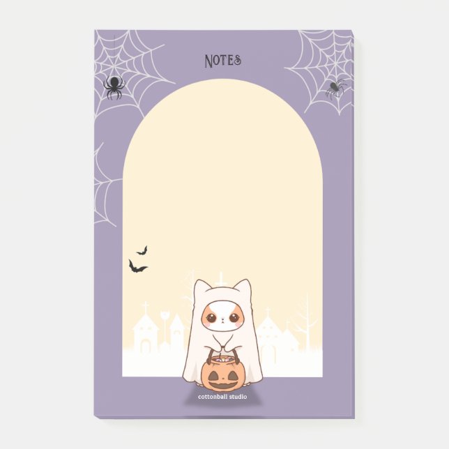Bloco De Notas Ghost Mochi Pequeno Pomchi de Halloween Trick ou T (Frente)