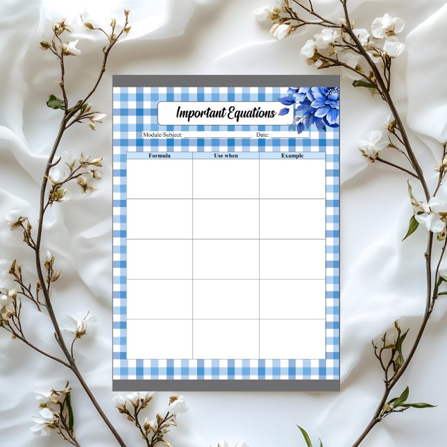 Bloco De Notas Ginga Floral Azul _ Equações Importantes (Criador carregado)