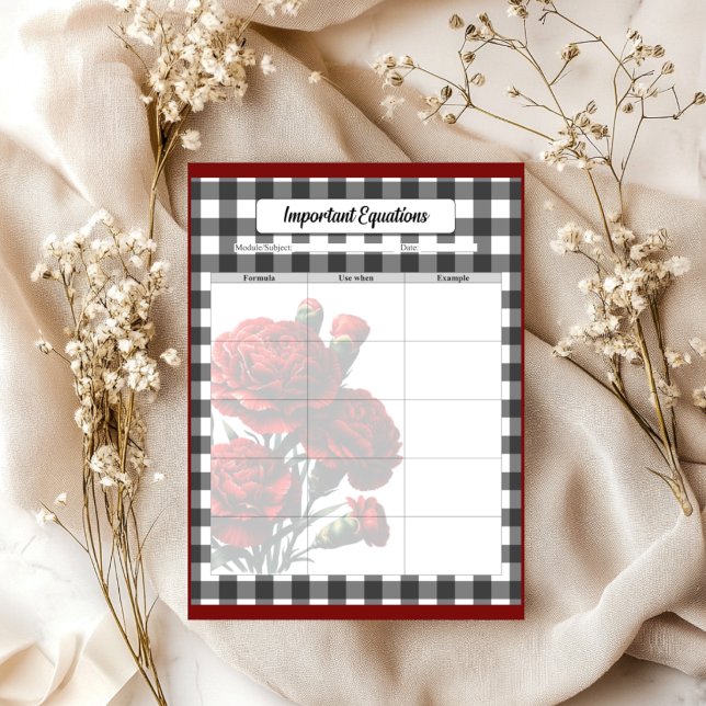 Bloco De Notas Ginga Floral Preto e Branco _ Equações Importantes (Criador carregado)
