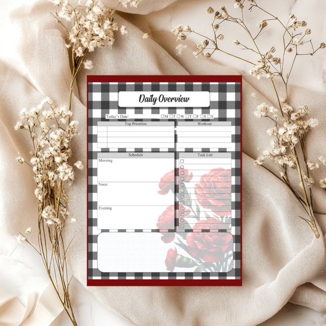 Bloco De Notas Ginga Floral Preto e Branco _ Visão Geral Diária (Criador carregado)
