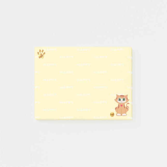 Bloco De Notas Ginger Tabby Kitty Cat Cartoon em Amarelo (Frente)