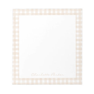 Bloco De Notas Gingham Bege Nome Personalizado