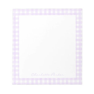 Bloco De Notas Gingham de Lavanda com Nome Personalizado