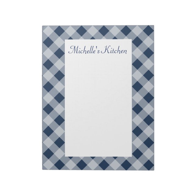 Bloco de notas Gingham de Marinho Personalizado (Invertido)