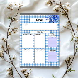 Bloco De Notas Gingham Floral Azul _ Doença Temp 2