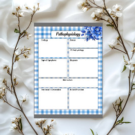 Bloco De Notas Gingham Floral Azul_ Fisiopatologia Temporário