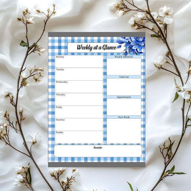 Bloco De Notas Gingham Floral Azul_ Semana em Destaque (Criador carregado)