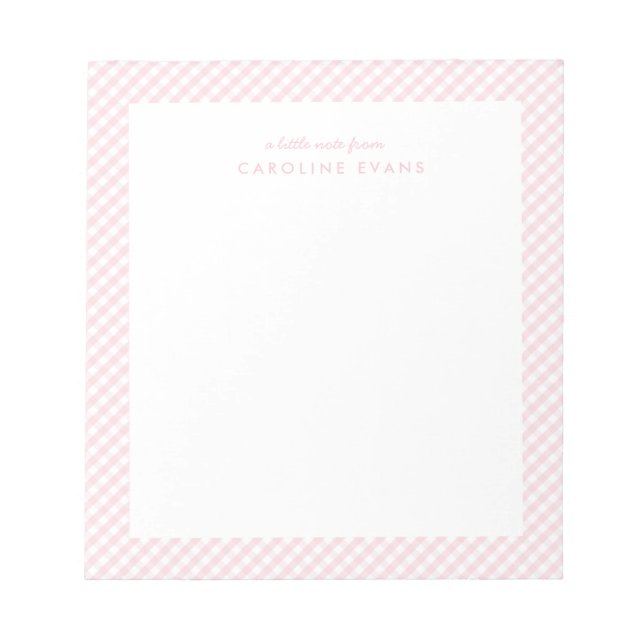 Bloco De Notas Gingham rosa doce, simples e personalizado (Frente)