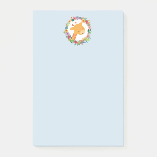 Bloco De Notas Girafa Bonita com Solha Floral de Watercolor (Frente)